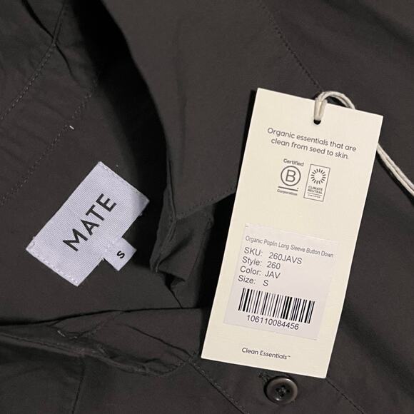 MATE the Label Poplin Long Sleeve Button Down Shirt Brown Small Organic Cotton - Picture 7 of 10